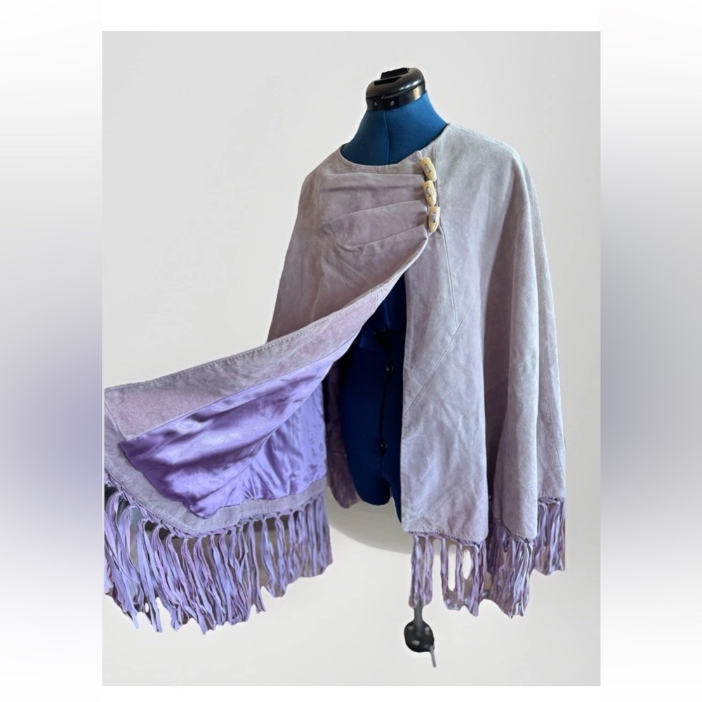 Vintage Terry Lewis Classic Luxuries Cape Fringe Poncho Leather Western *Flaws - Picture 3 of 12